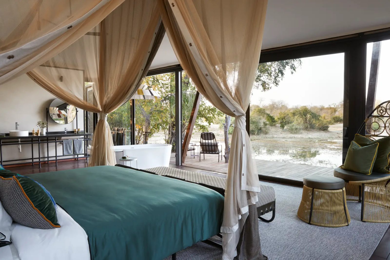 Panoramic wilderness views from a timeless and elegant tented suite
