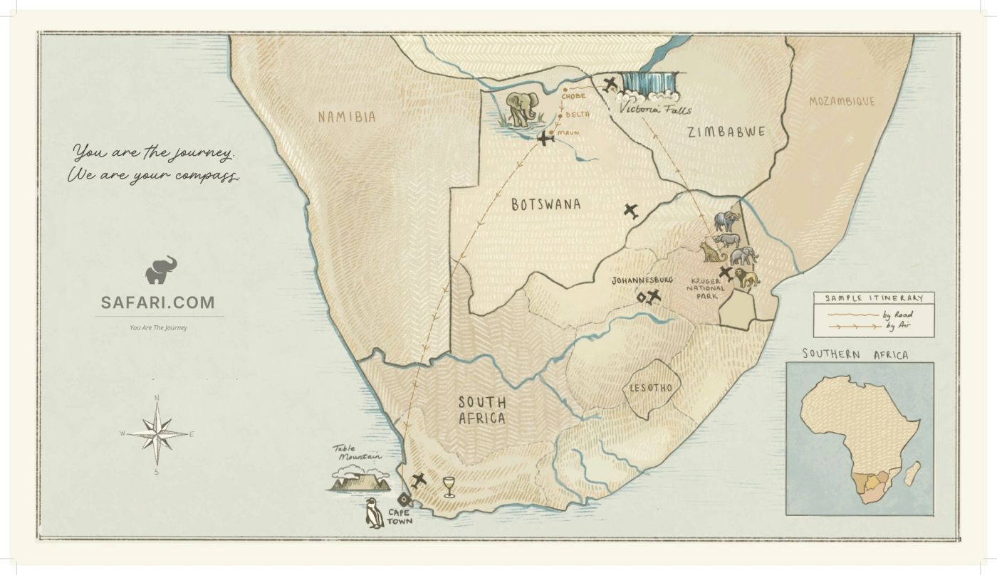 Hand-drawn safari map for South Africa