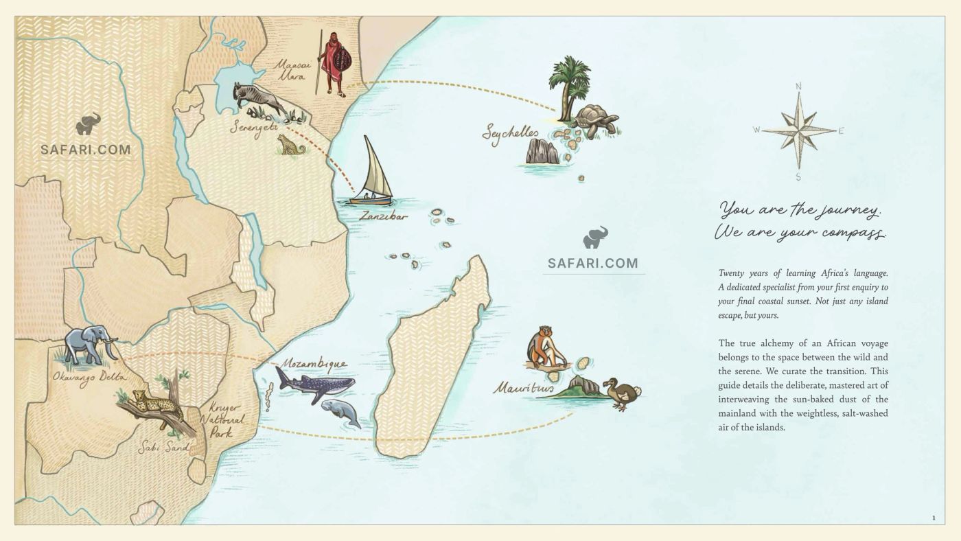Hand-drawn safari map for Mozambique