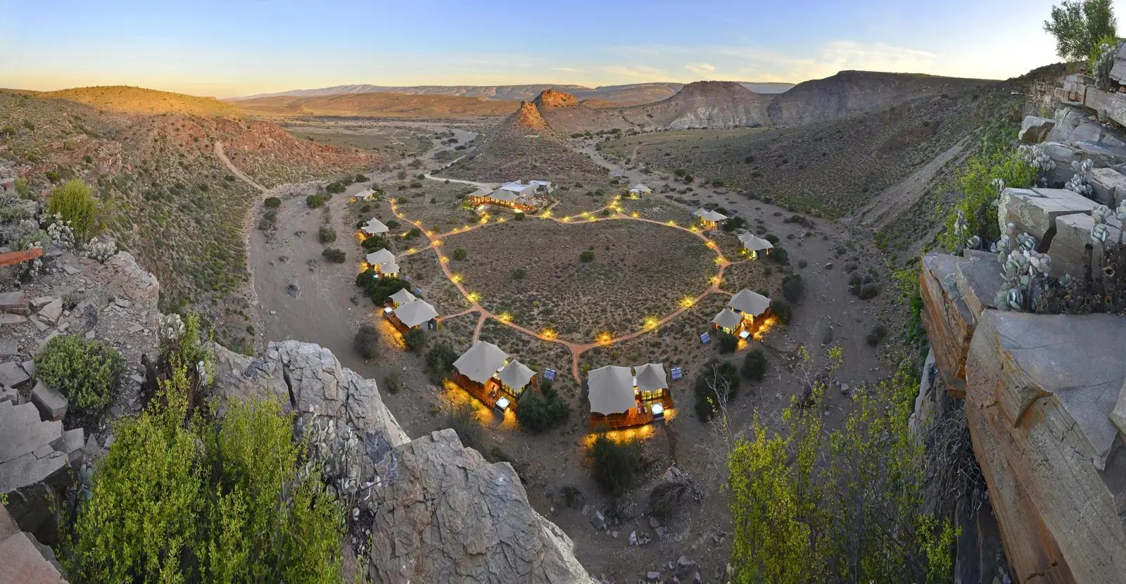 Dwyka Tented Lodge set into a Karoo river bend - Sanbona Wildlife Reserve