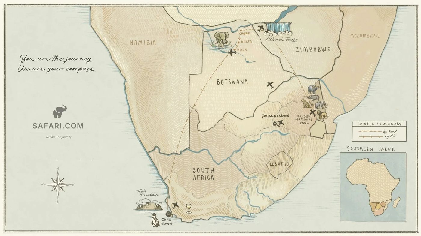 Hand-drawn safari map for Greater Kruger National Park