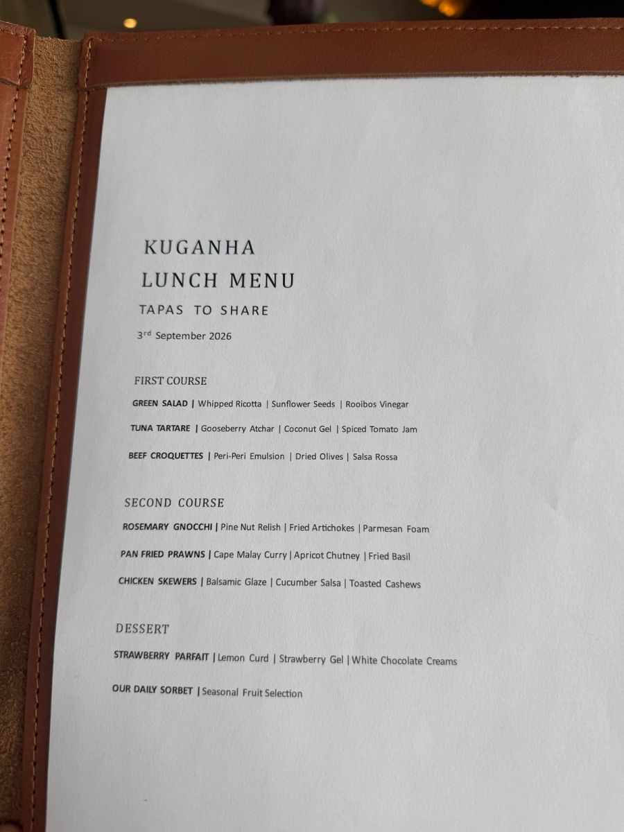 Kuganha lunch menu dated 3 September 2026, tapas to share across three courses