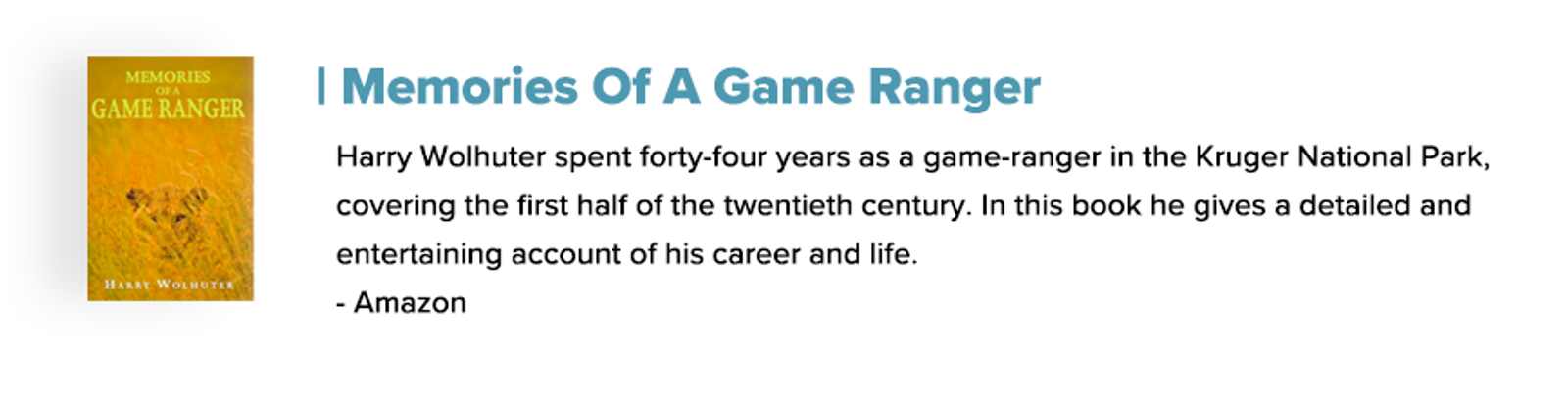 memories of a game ranger cover harry wolhuter