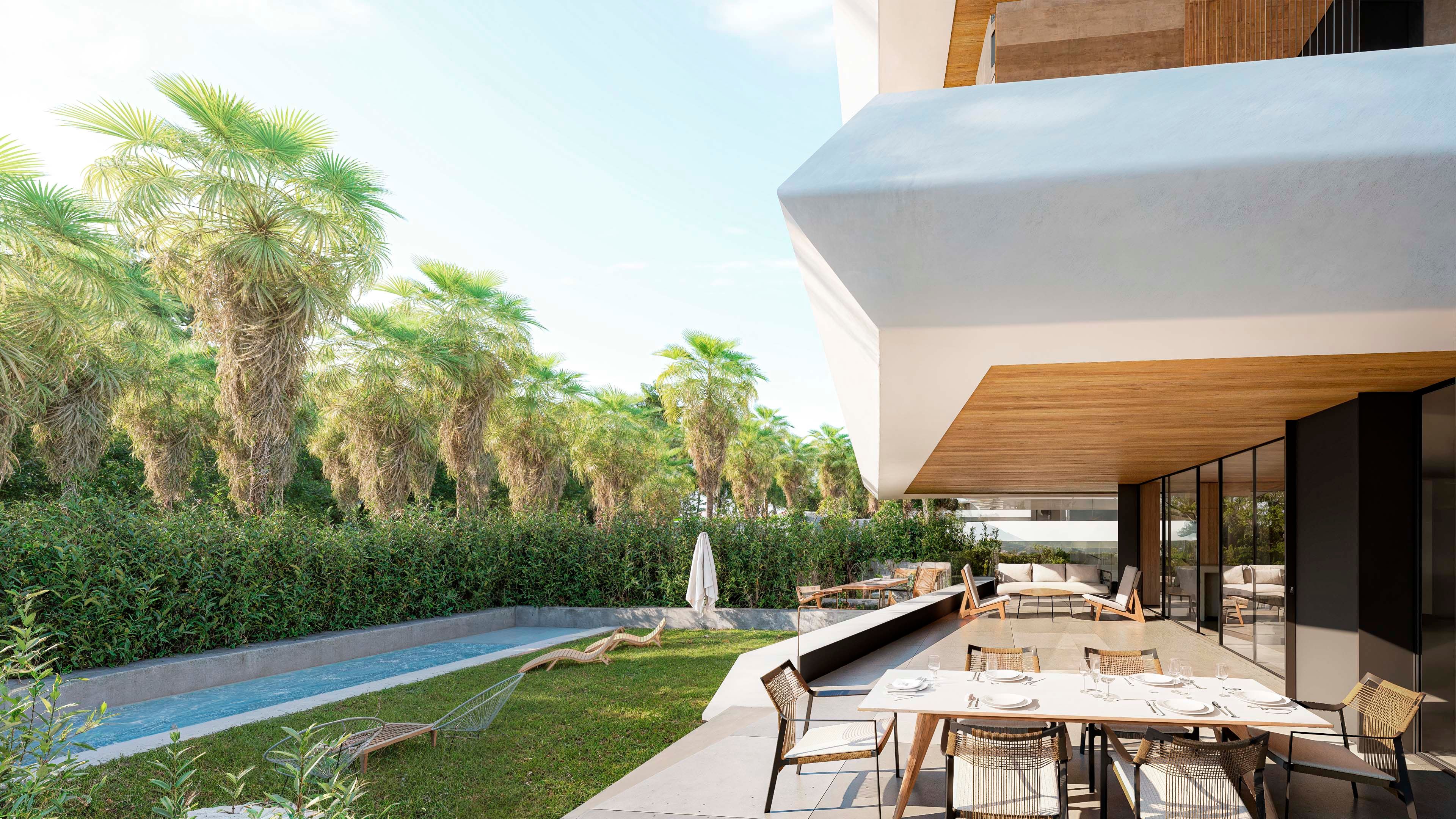 Palm Residences terrace and swimming pool