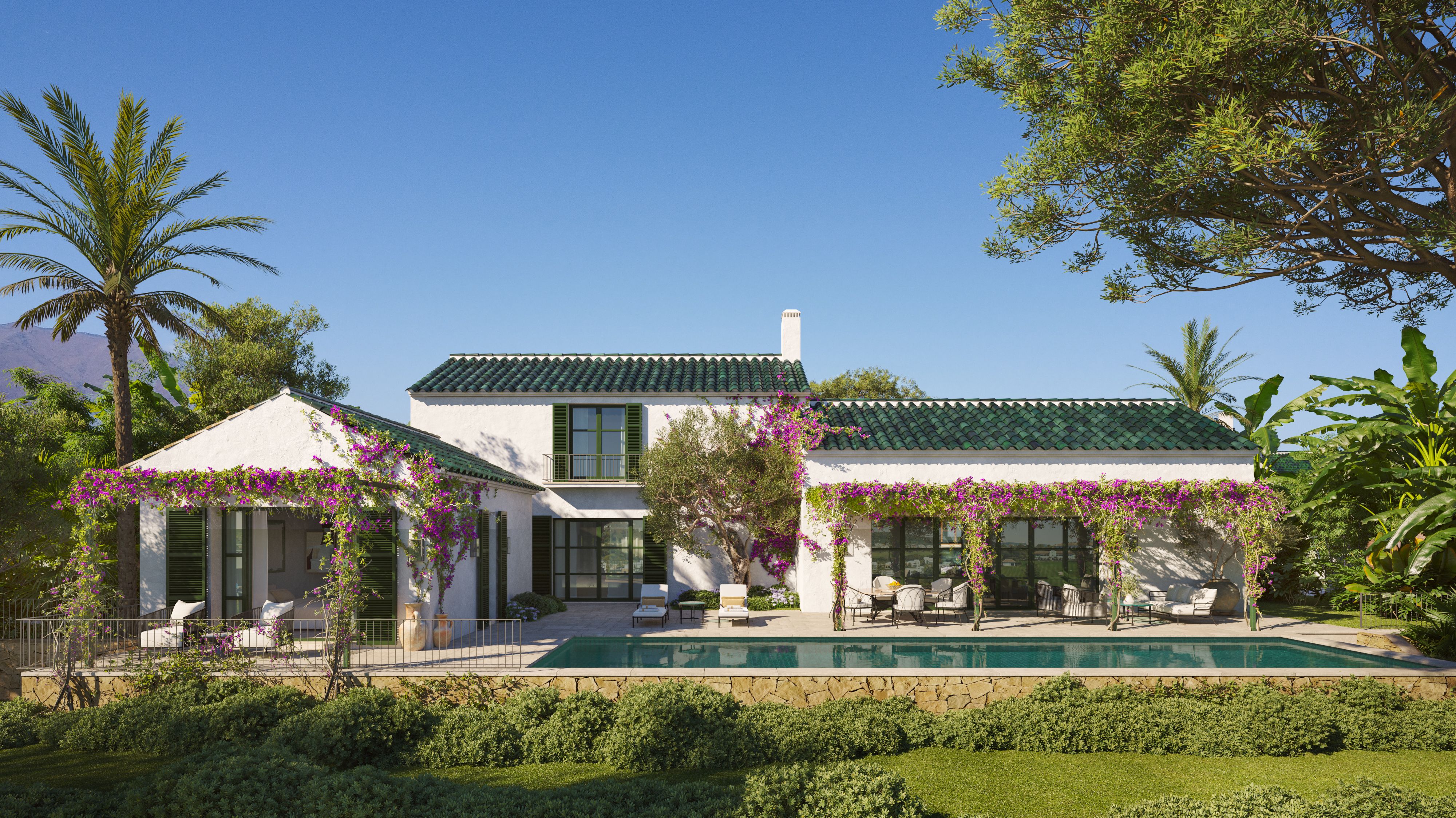 Front garden view of Cortijo 1 with its private swimming pool