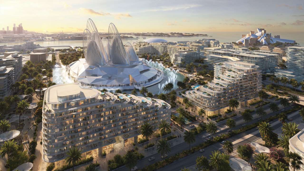 CGI aerial view of Mandarin Oriental Residences in Saadiyat Cultural District, Abu Dhabi