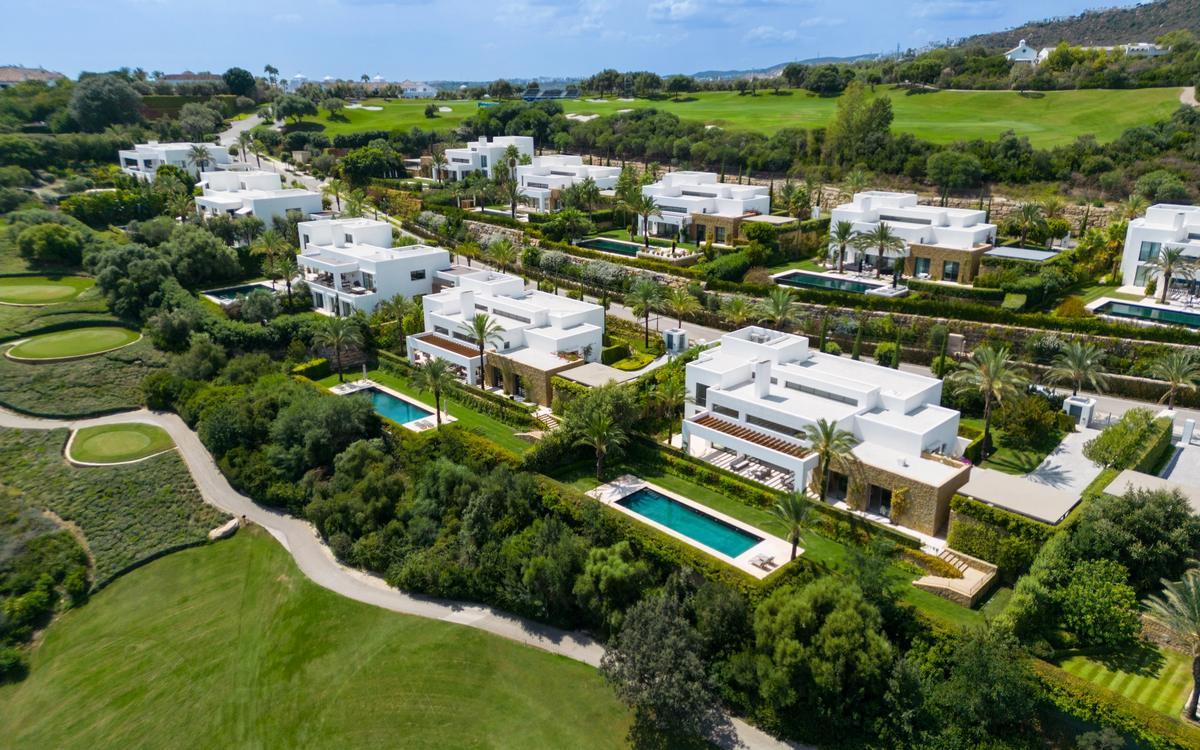 Aerial view of Green 10 villas and the golf course at Finca Cortesin