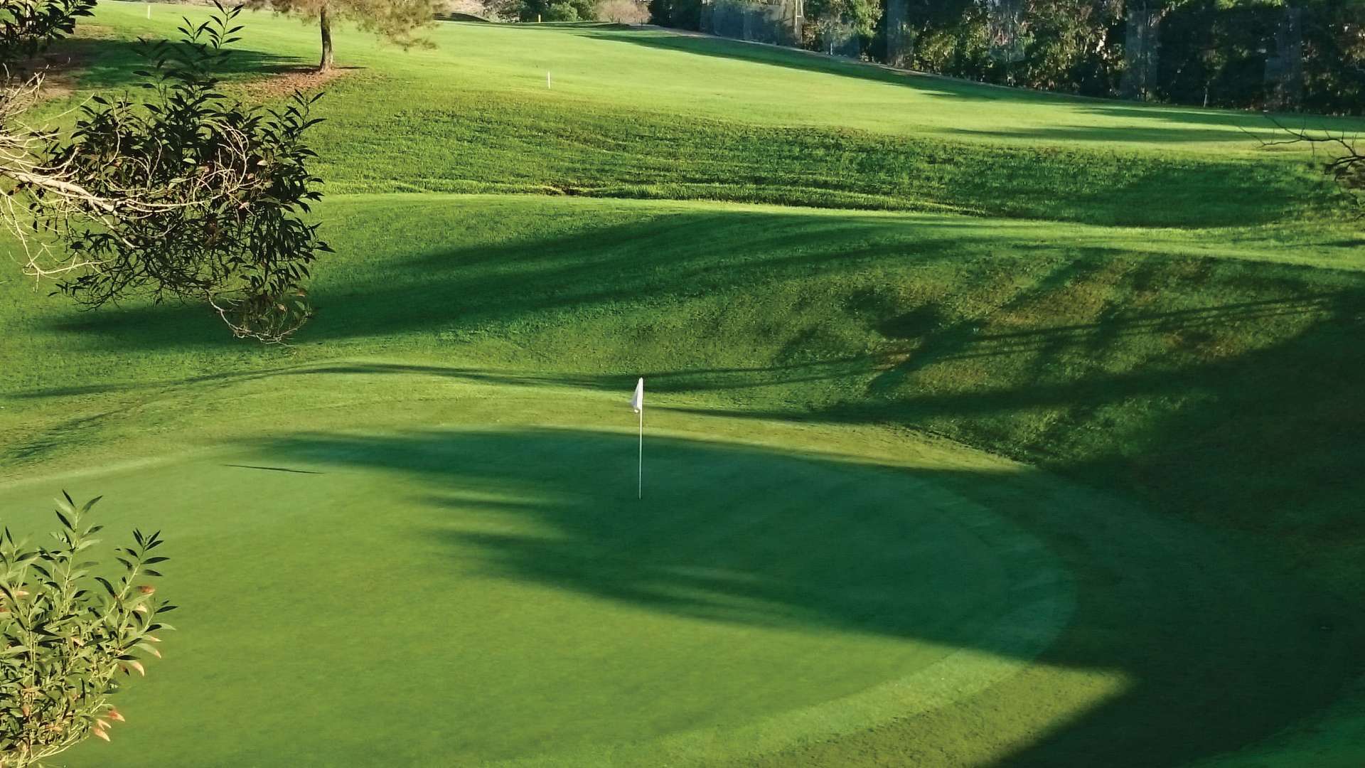 Green and surrounding fairways at Miraflores Golf Club in Riviera del Sol