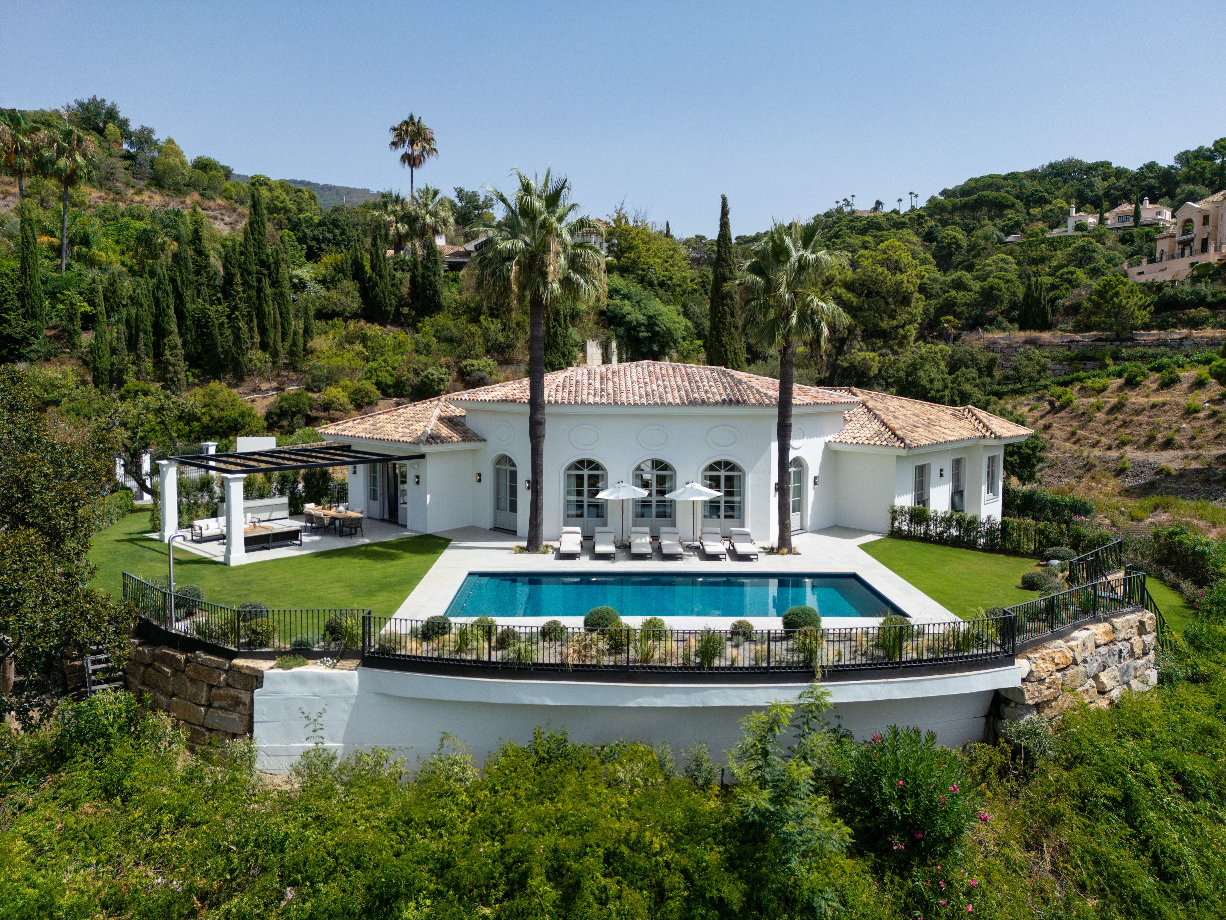 Wide aerial view of Villa Liora in La Zagaleta