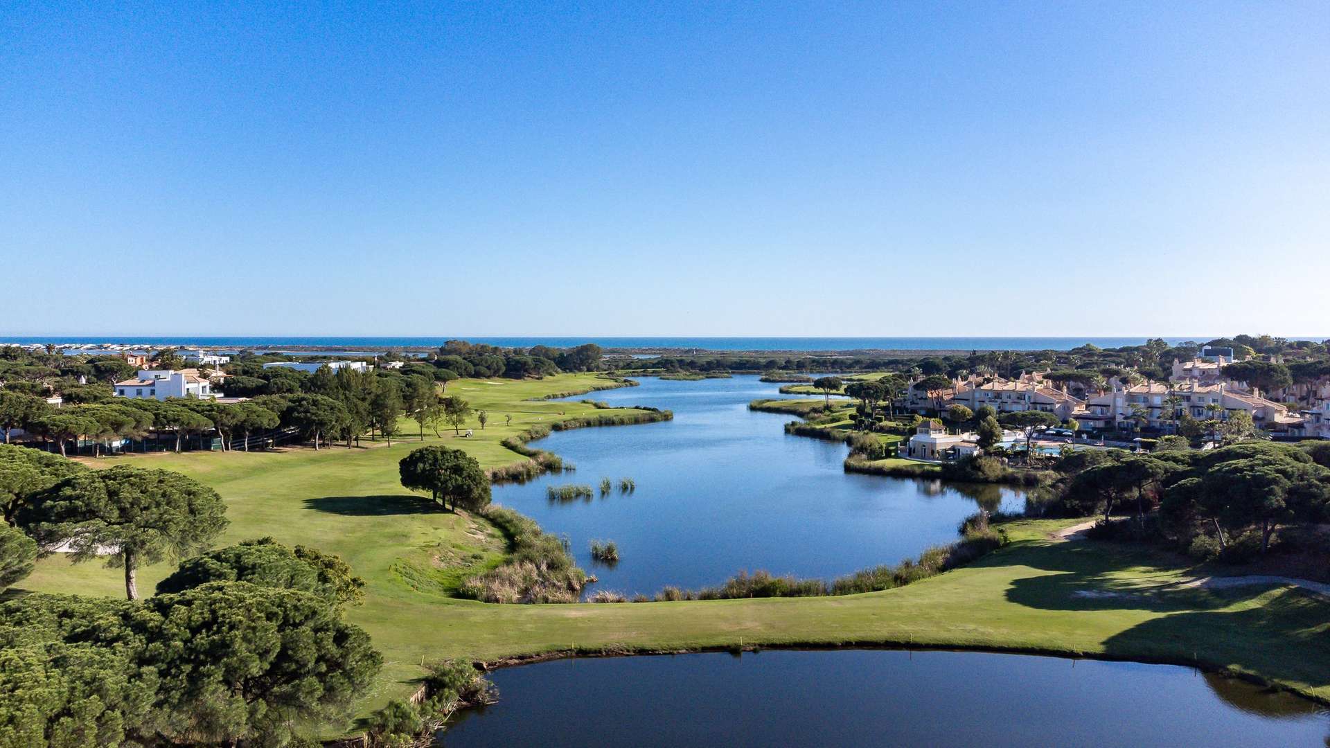 View over Quinta do Lago golf and Ria Formosa landscape in Portugal