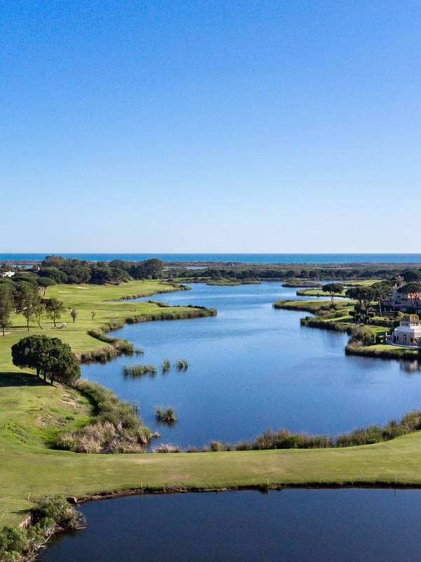 View over Quinta do Lago golf and Ria Formosa landscape in Portugal