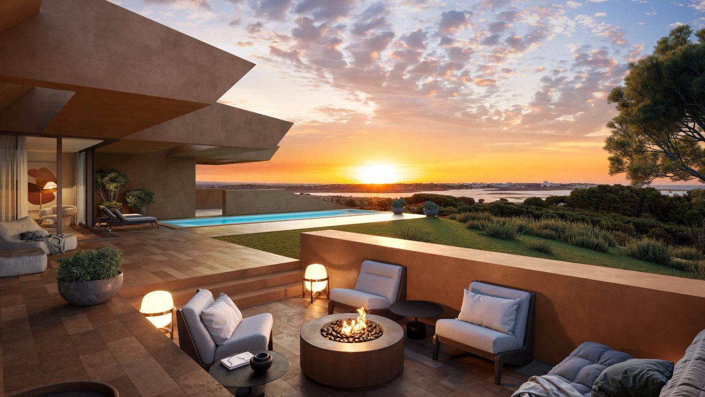Architectural visualisation of a Palmares Signature Residence with private terrace pool and coastal outlook