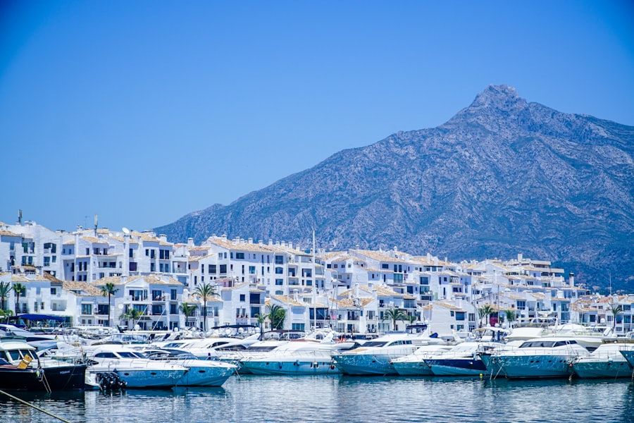 Yachts moored at Puerto Banús below La Concha mountain, Marbella