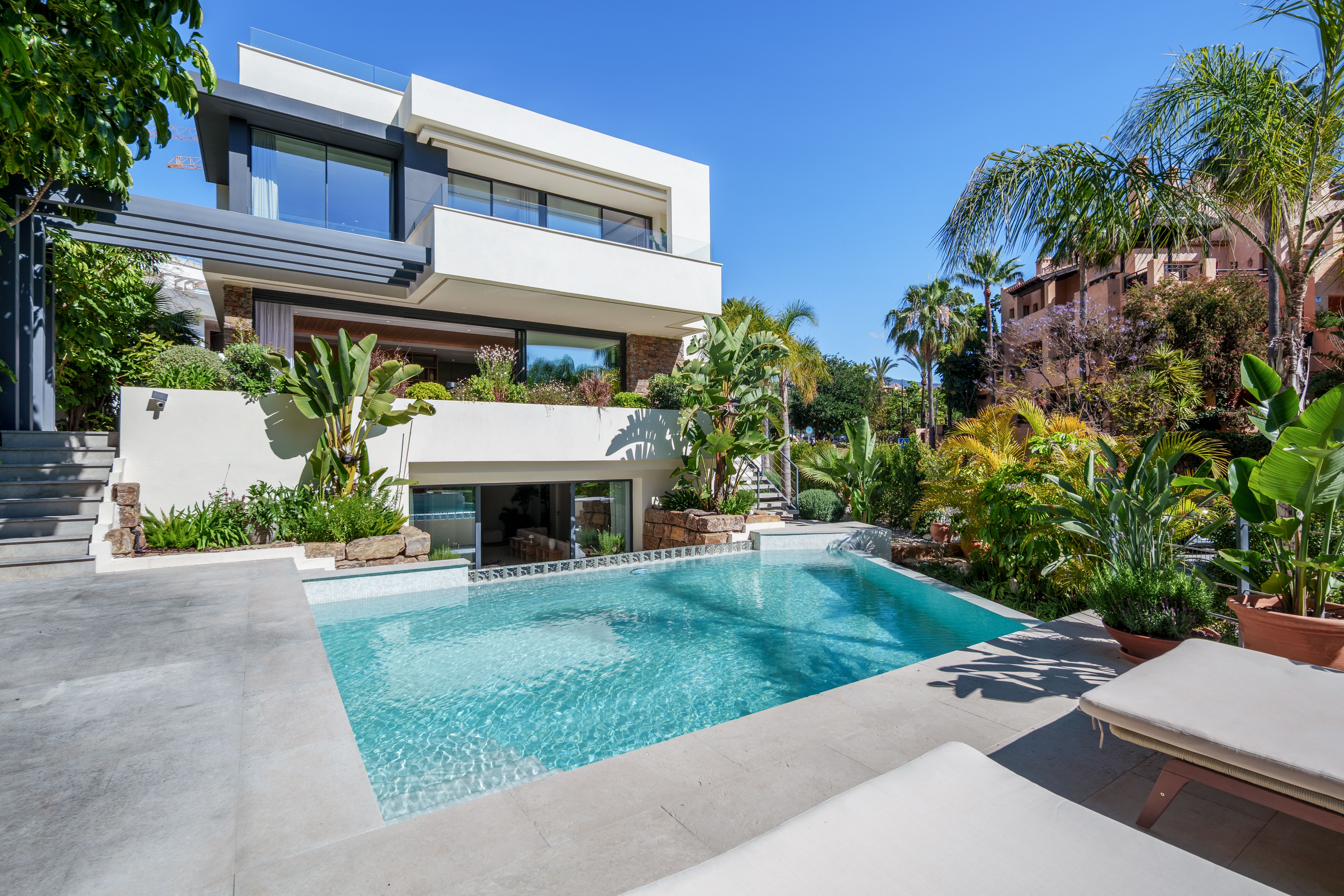 Private pool and rear villa elevation