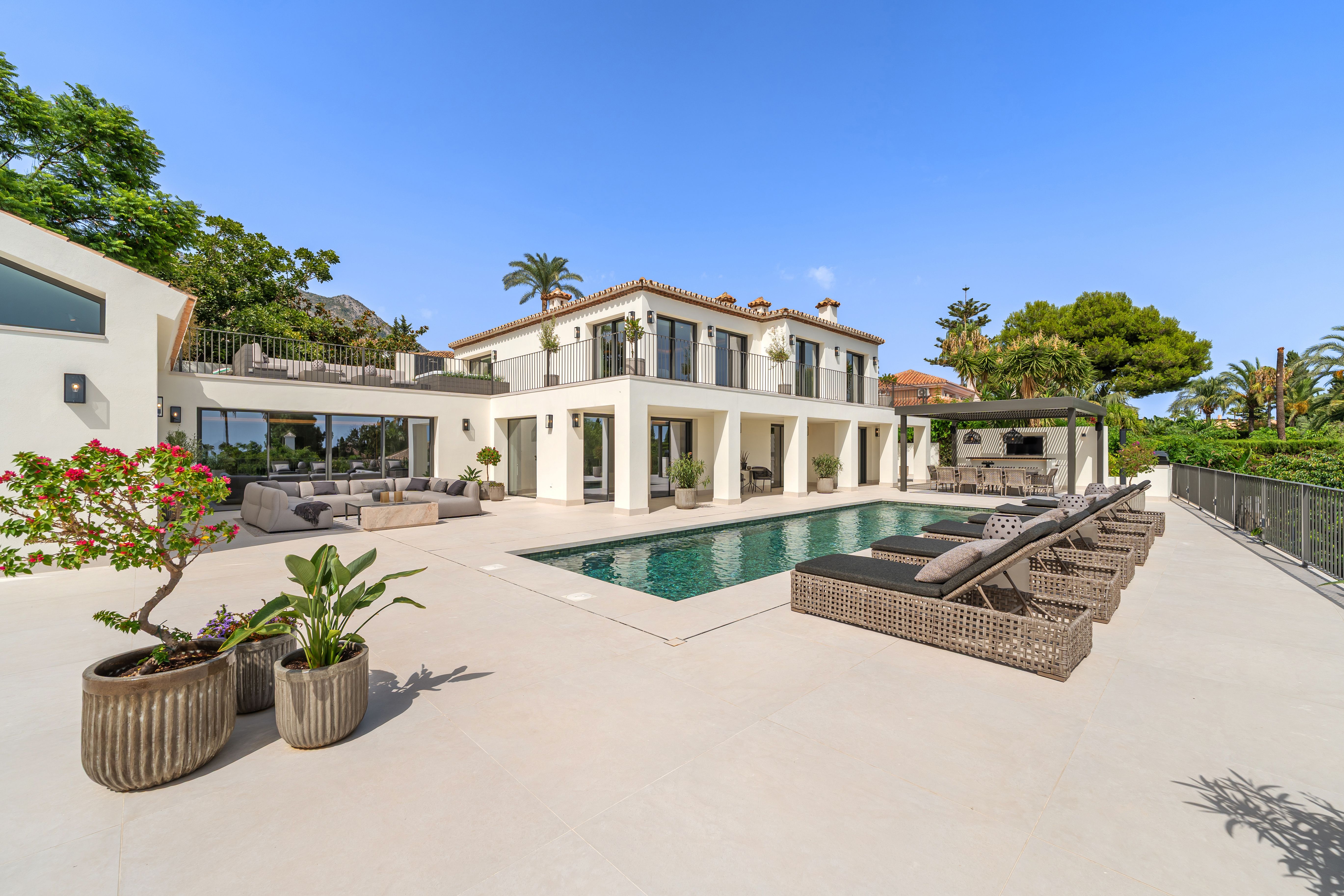 Villa Rocio pool terrace and villa facade in daylight