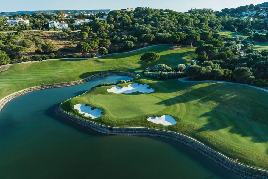 Manicured championship course and low villas in the resort of Sotogrande