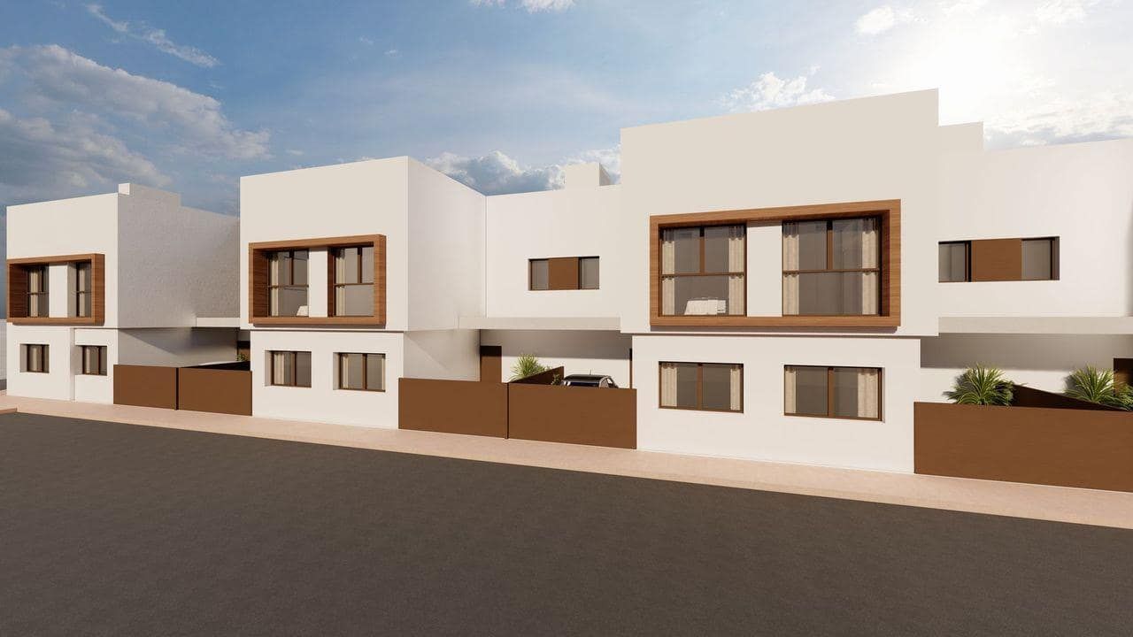 Representative daylight rendering of a row of contemporary two-storey homes viewed from the street