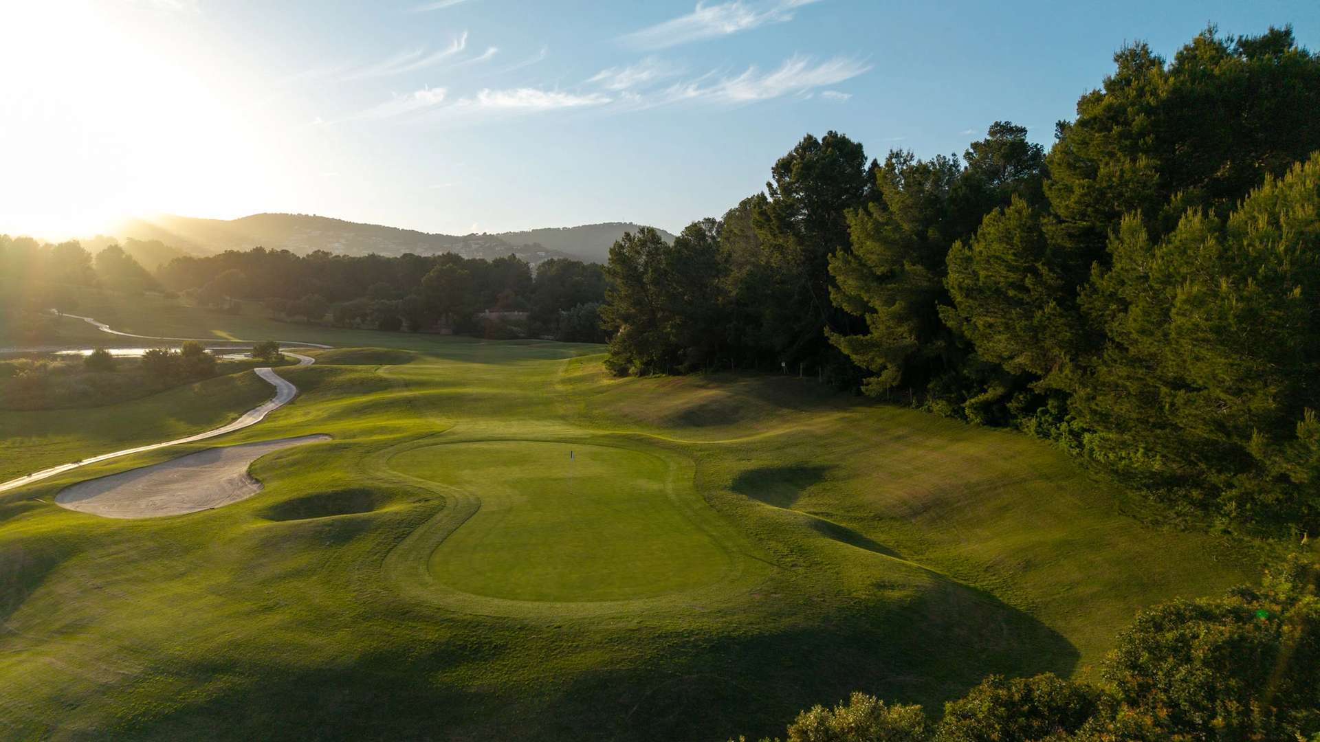 The sixth hole at Golf Son Muntaner in the evening light.