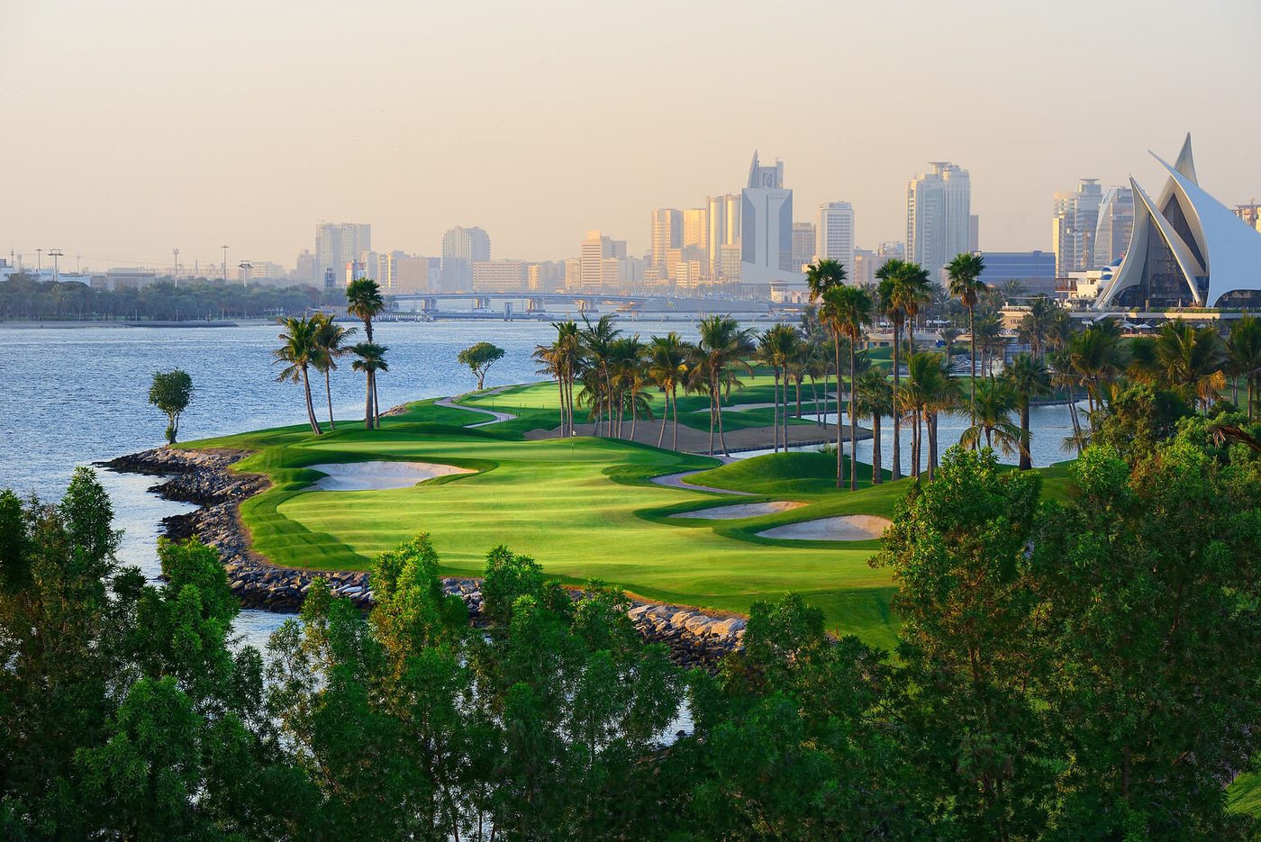 Dubai Creek Championship Course beside the water in Dubai.