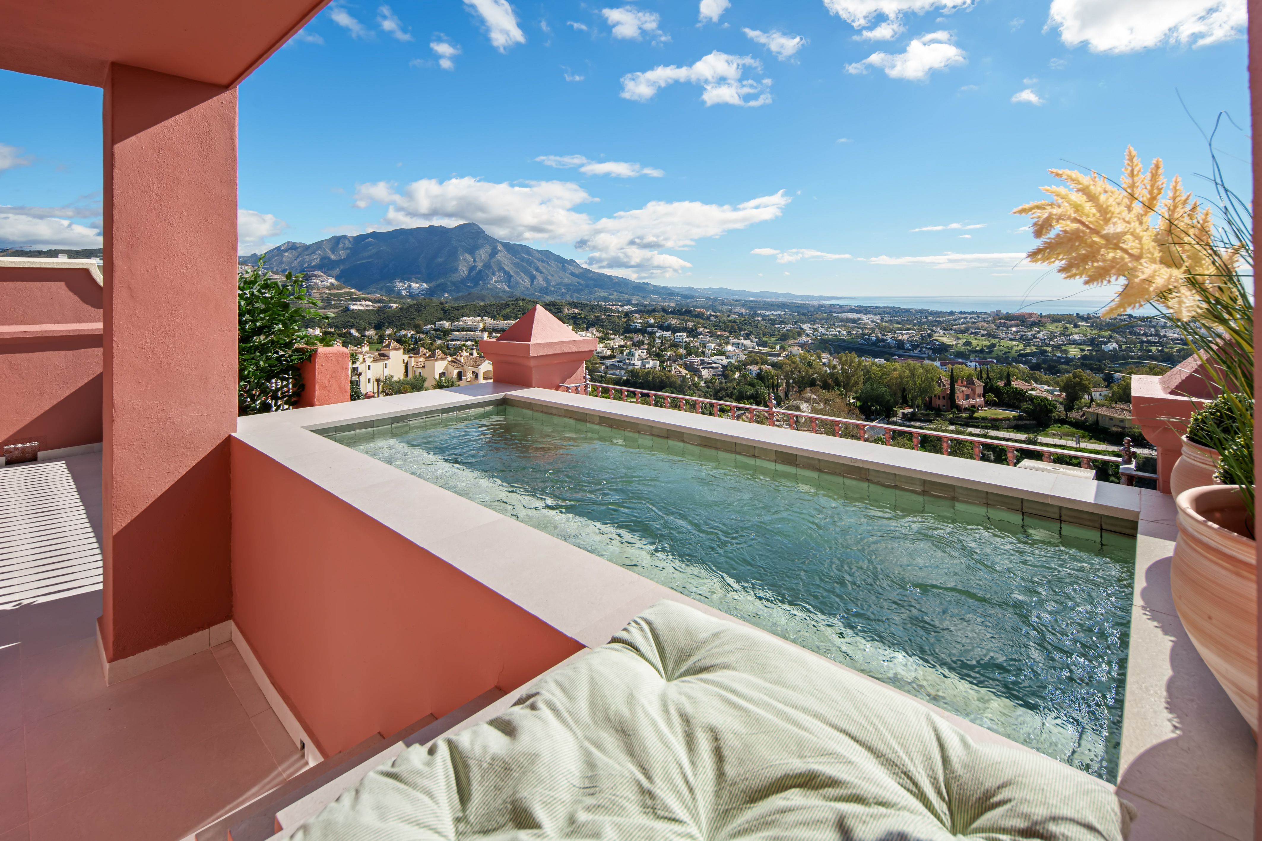 Private pool terrace with mountain, golf and sea outlook at Monte Halcones 3F.