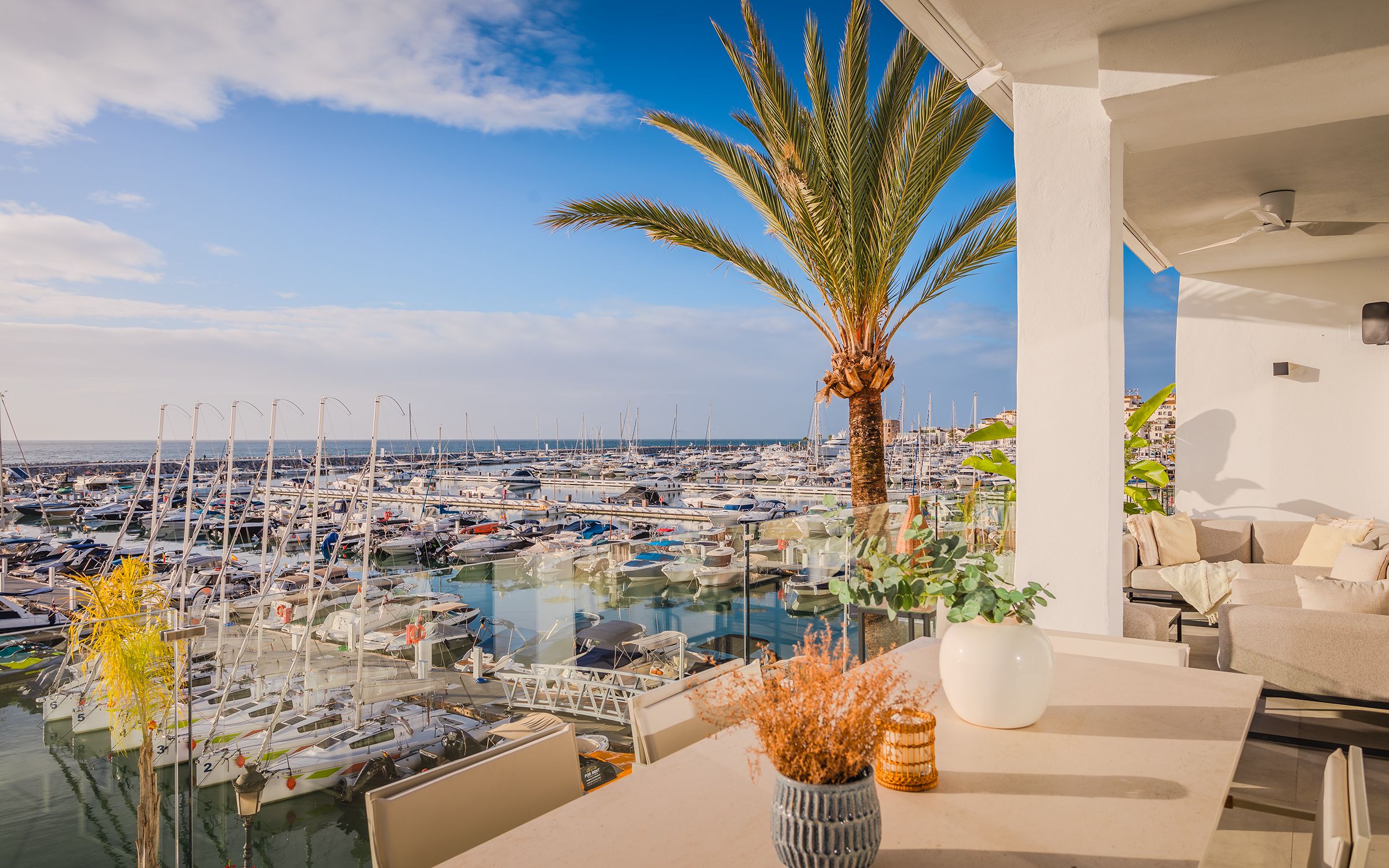 Duplex penthouse terrace with Puerto Banus marina views