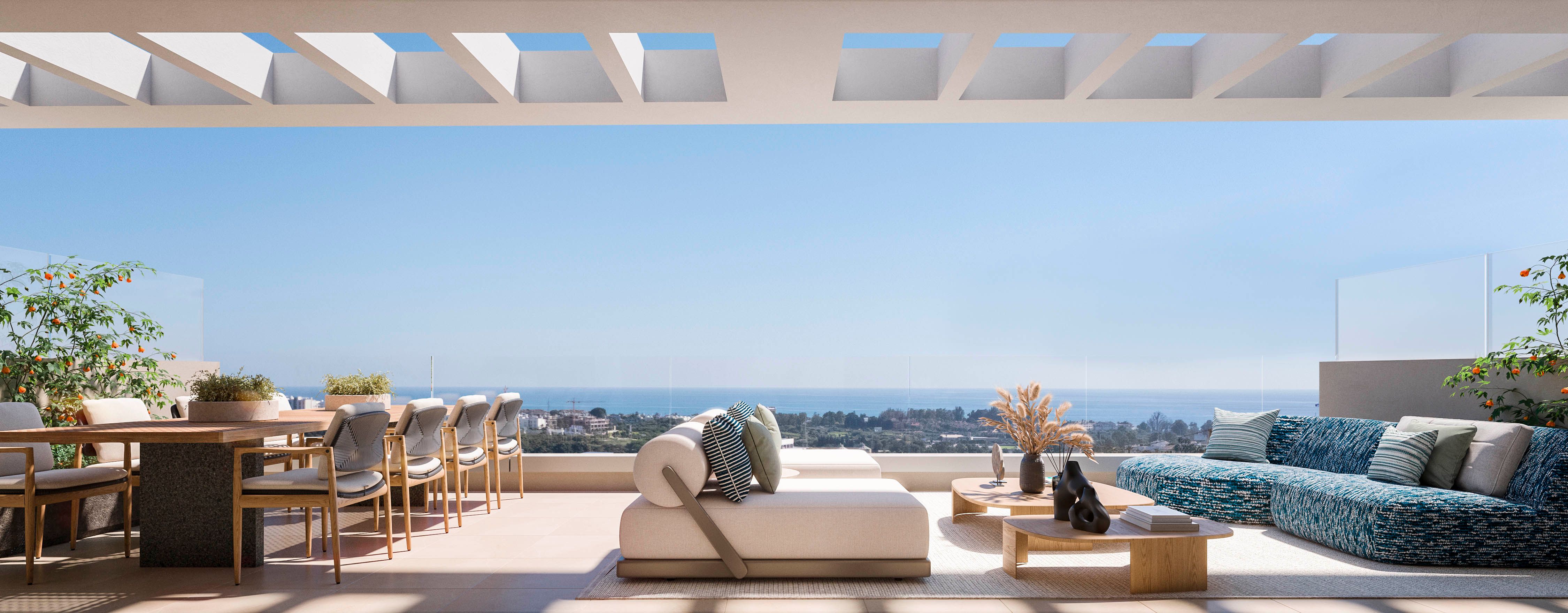 Capri private terrace with outdoor dining and lounge seating.