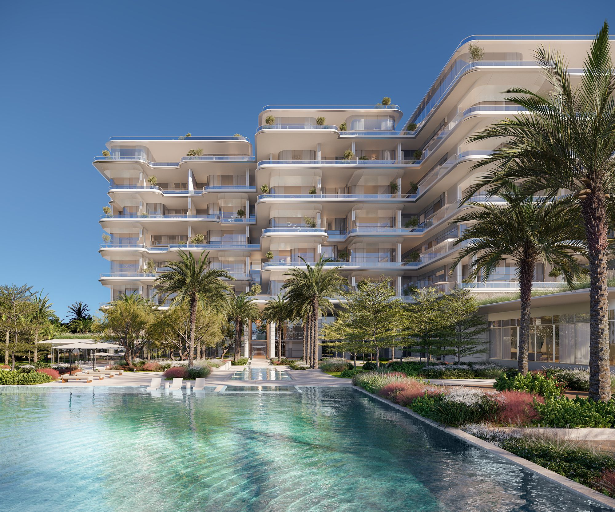 ORLA exterior overlooking the landscaped swimming pool
