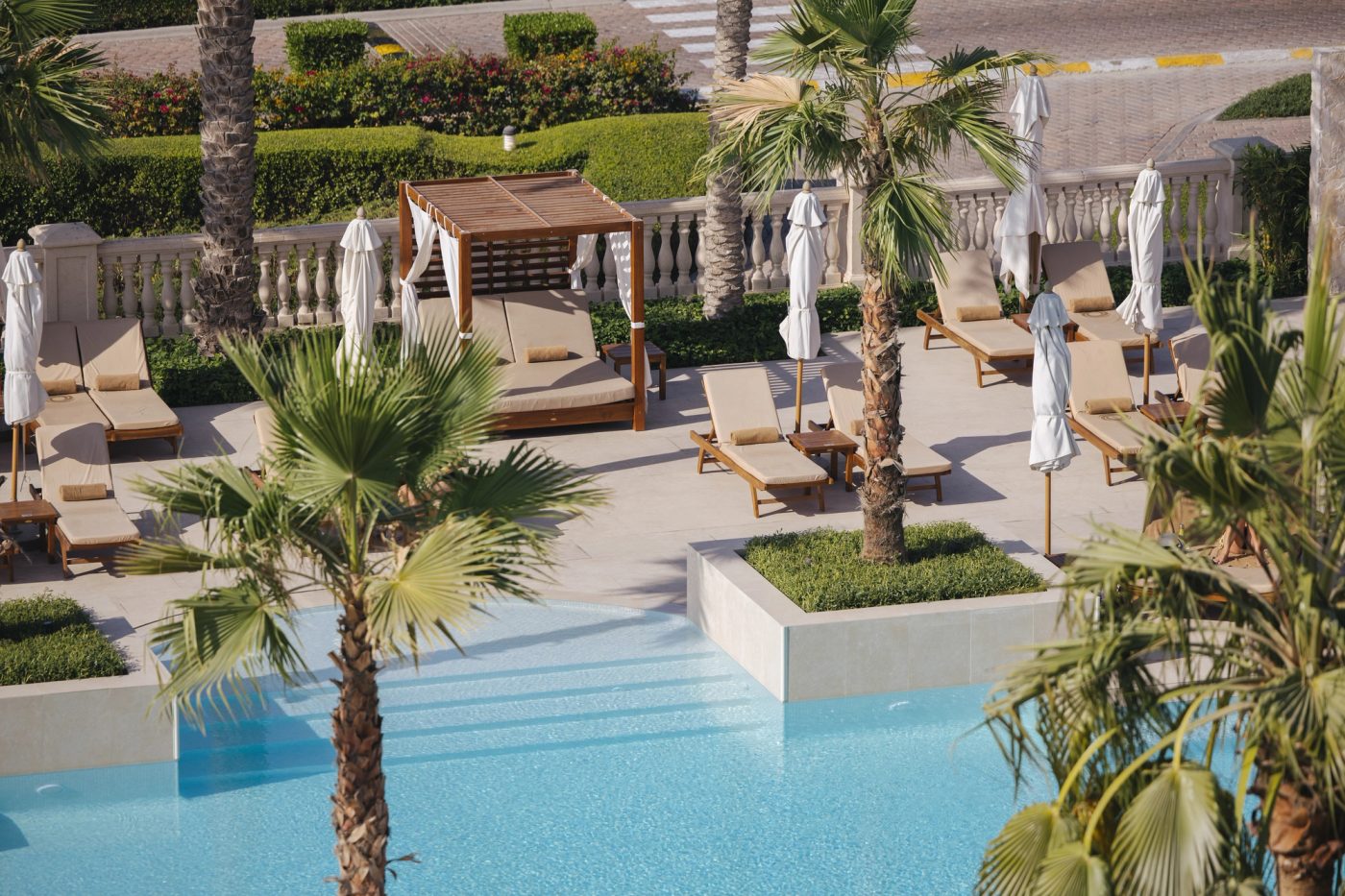 Country Club swimming-pool terrace at Jumeirah Golf Estates, Dubai