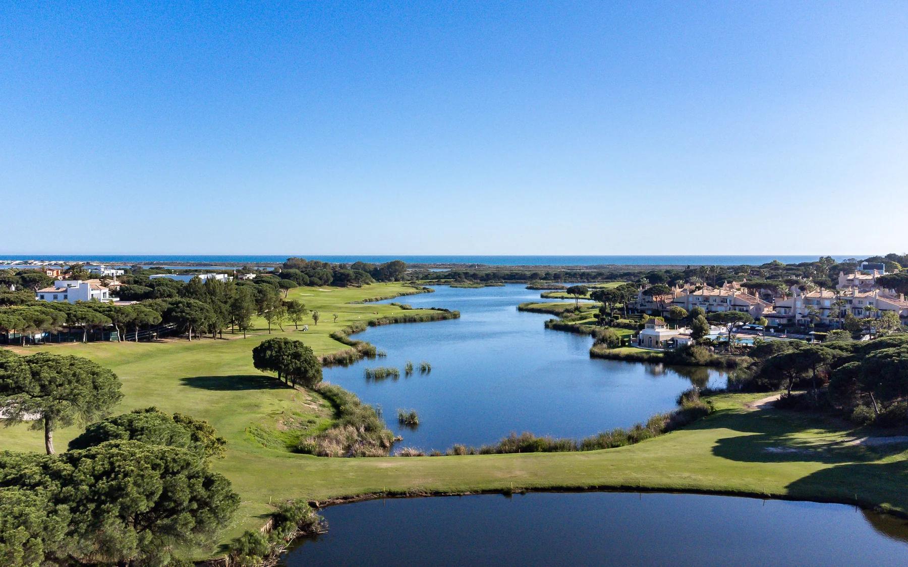 View over Quinta do Lago golf, water and the Ria Formosa landscape