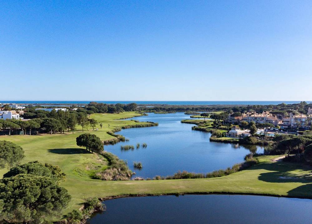 View over Quinta do Lago golf, water and the Ria Formosa landscape