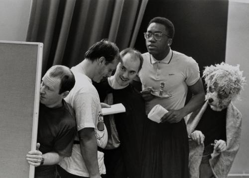 A Midsummer Nights Dream – RSC 1989 – David Shaw Parker, David Troughton, Graham Turner, Dhobi Oparei, and Jimmy Gardner in rehearsal
