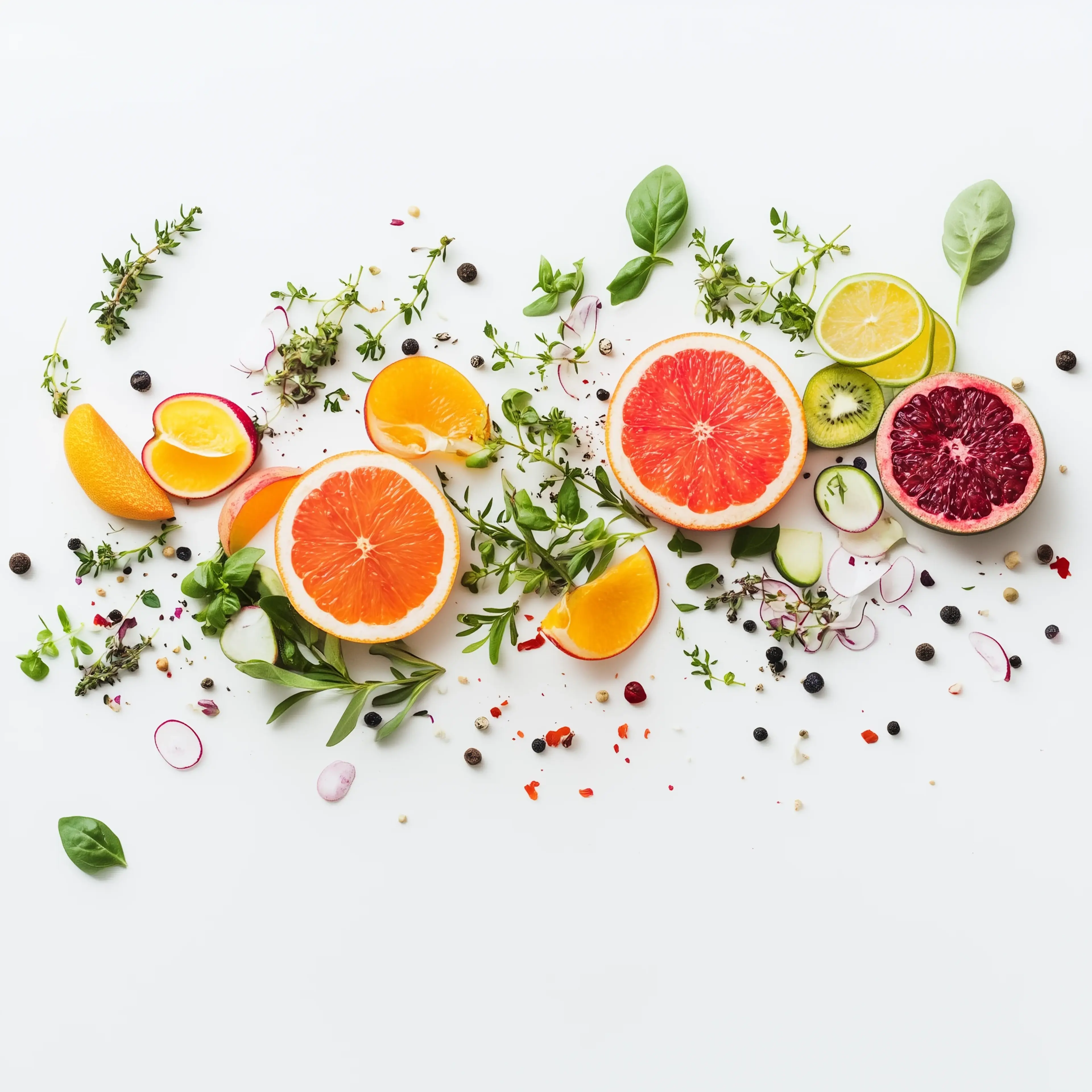 Multitude of food items background