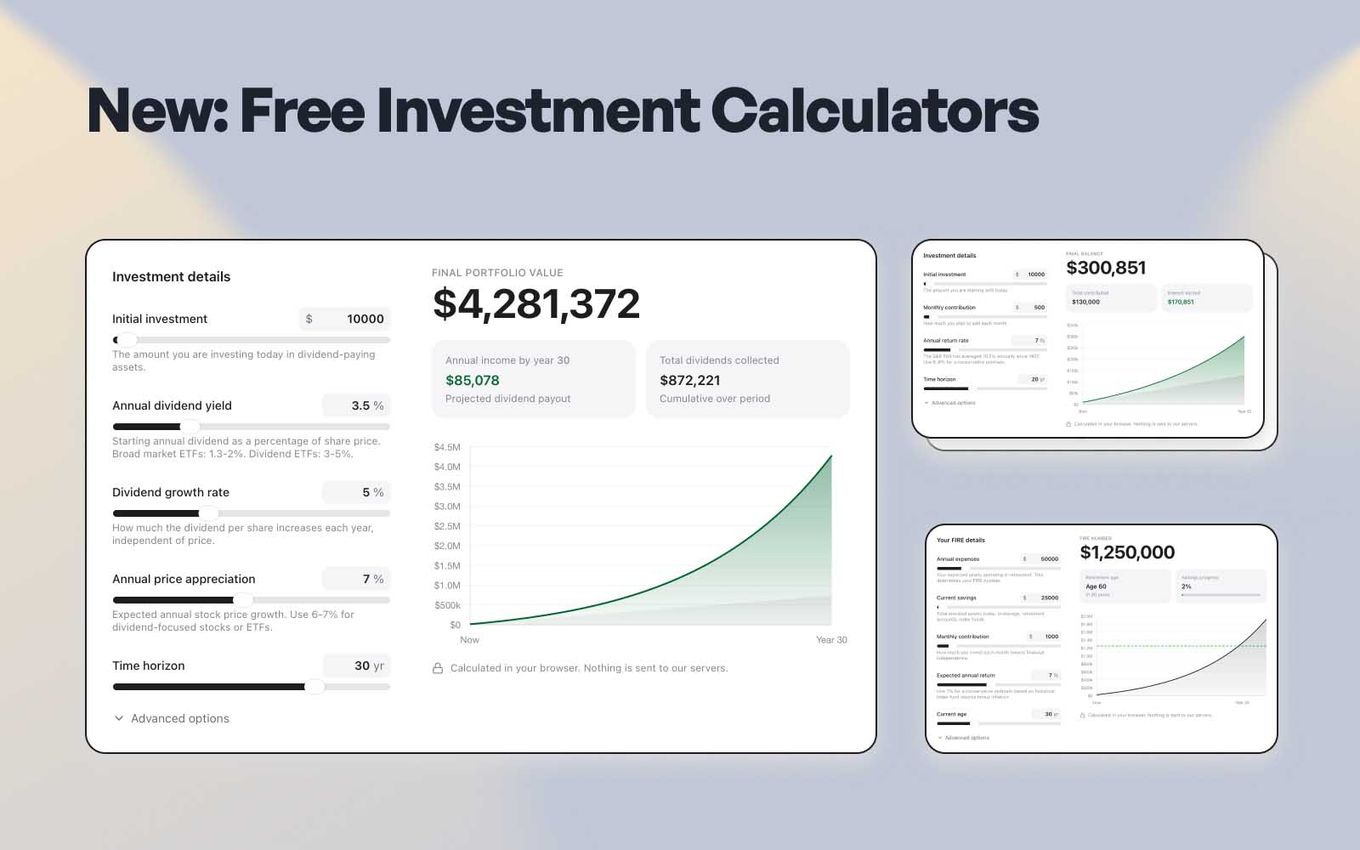 DecentWealth Investment Calculators: FIRE, Retirement, Dividends