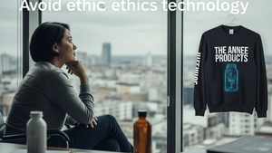 A person sitting pensively in a modern, high-tech office with large glass windows overlooking a city, reflecting on the ethics of advanced technology.