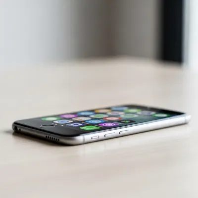 A smartphone lying on a wooden desk with blurred app icons on the screen, symbolizing social media use among adolescents