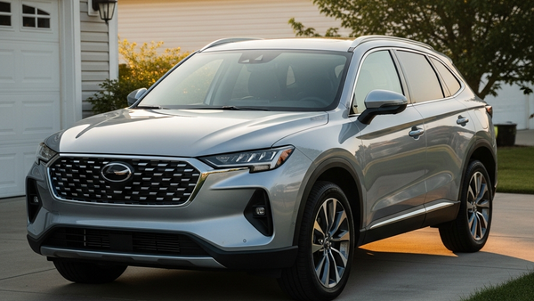 A new silver SUV parked in a clean residential driveway reflecting the morning sun, representing a potential replacement vehicle.