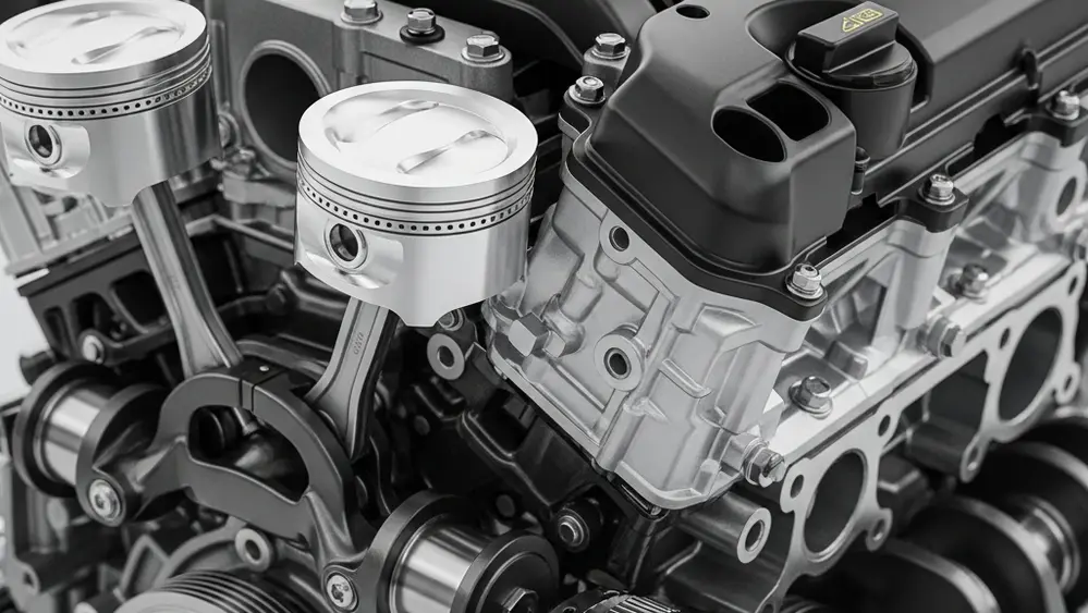 A close-up view of a modern V8 engine with mechanical components exposed, symbolizing automotive defects.