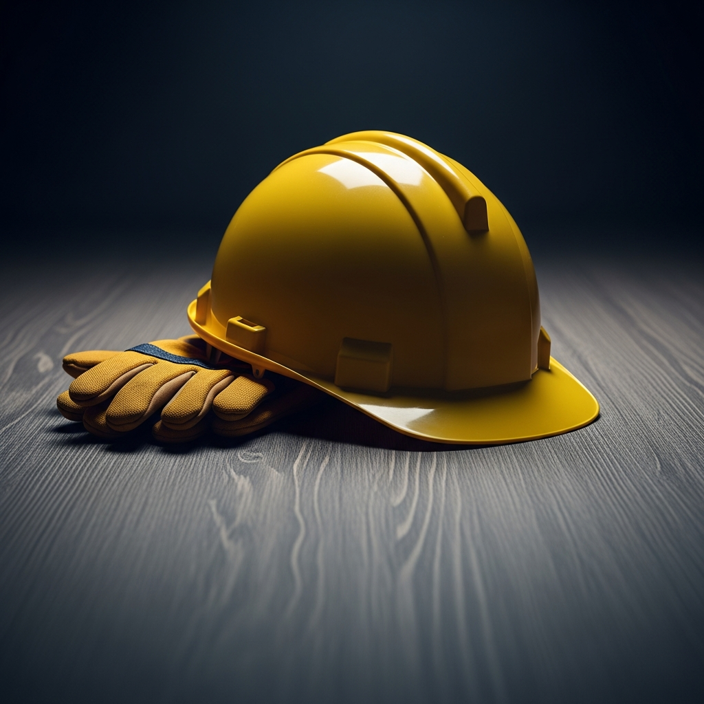 A symbolic image of a yellow hard hat and a pair of work gloves resting on a darkened wooden surface, representing the loss of a worker.