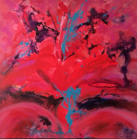 A powerful abstract work in warm tones.