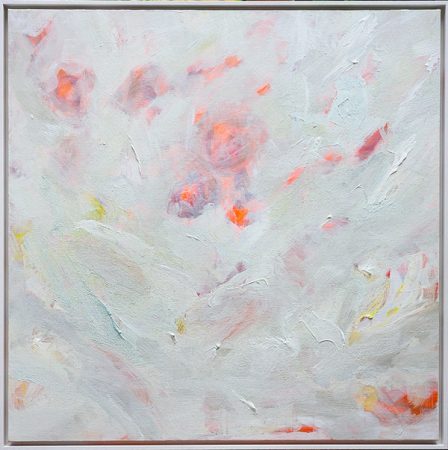 An almost white canvas with orange and pink shapes showing through, like something half remembered.