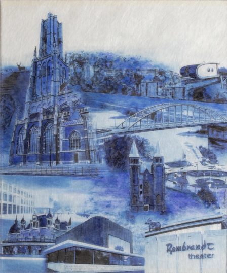 Arnhem landmarks in shades of blue.
