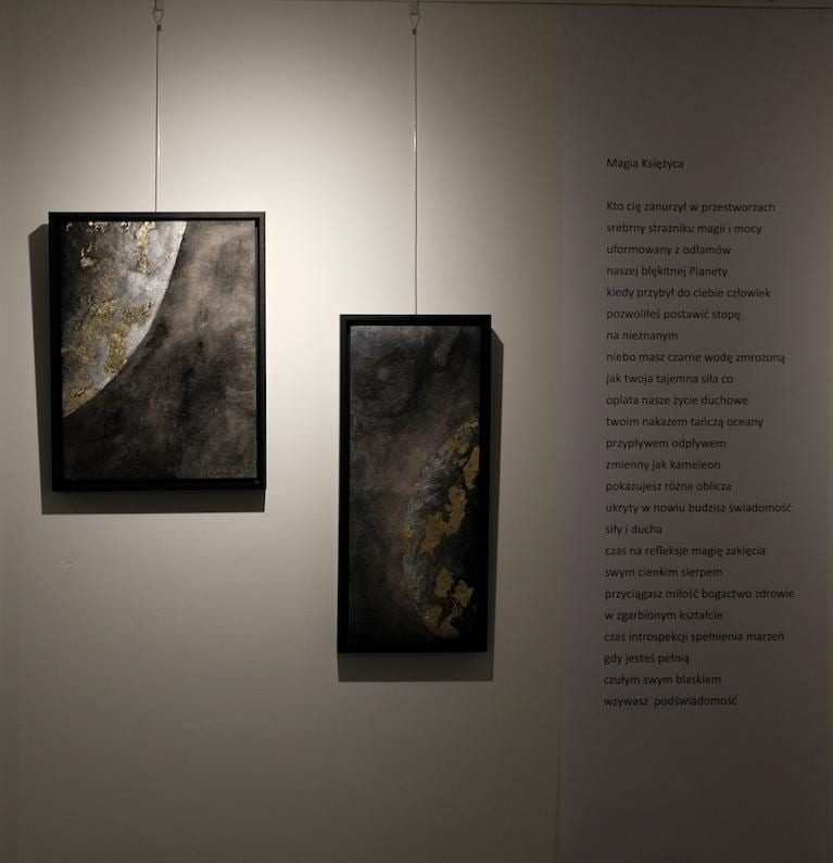 Two dark works beside the poem Magia Księżyca.