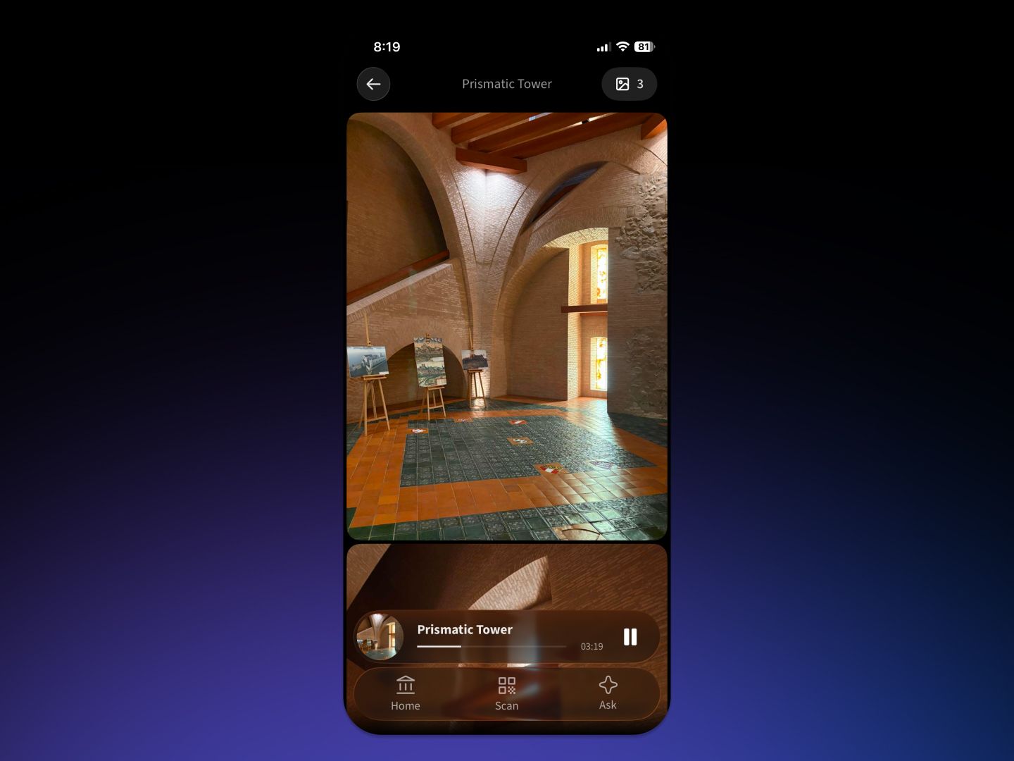 A detail of the image gallery in the mobile app