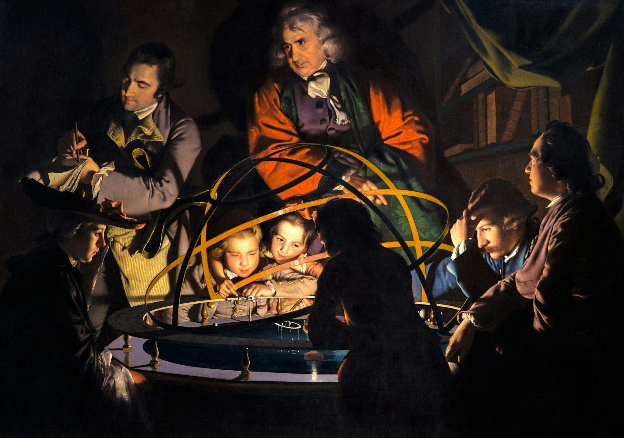 Joseph Wright of Derby A Philosopher Giving That Lecture on the Orrery in Which a Lamp Is Put in Place, 1764-1766. Derby Museum and Art Gallery (1884-168) © Derby Museums