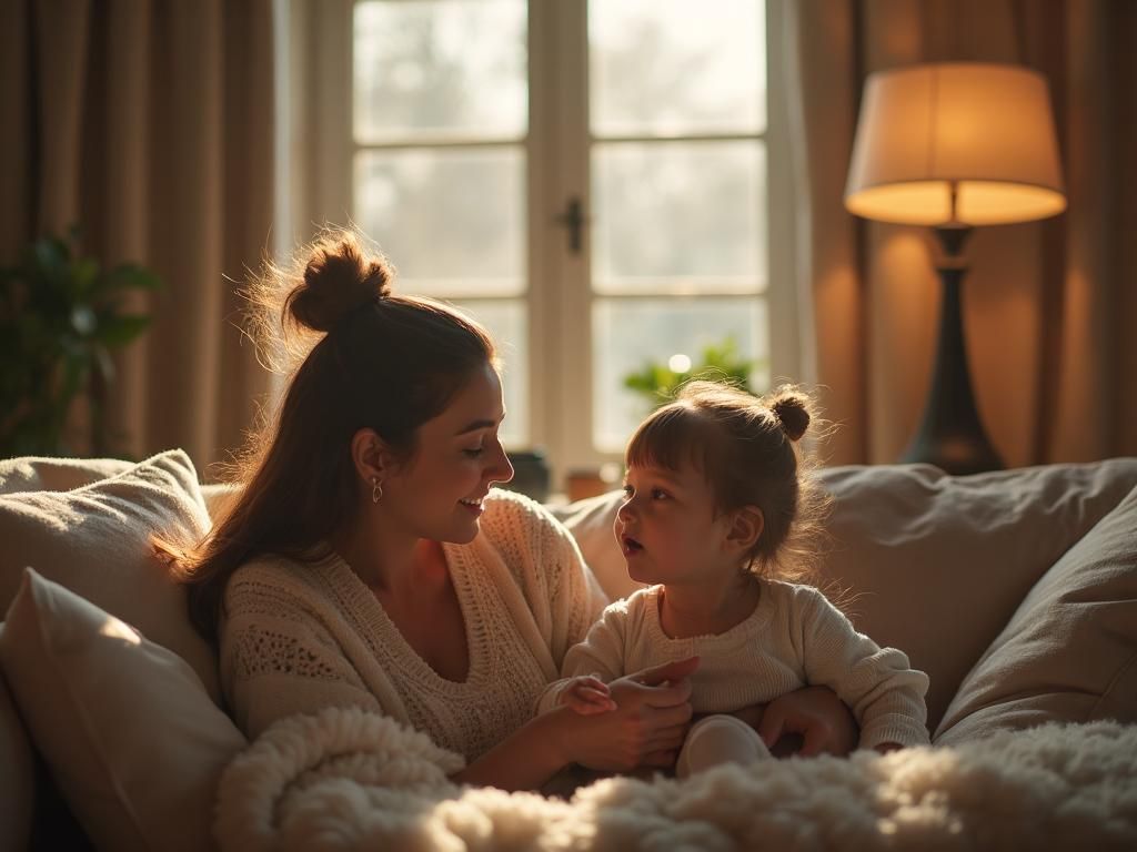 Loving family moment in an elegant London home