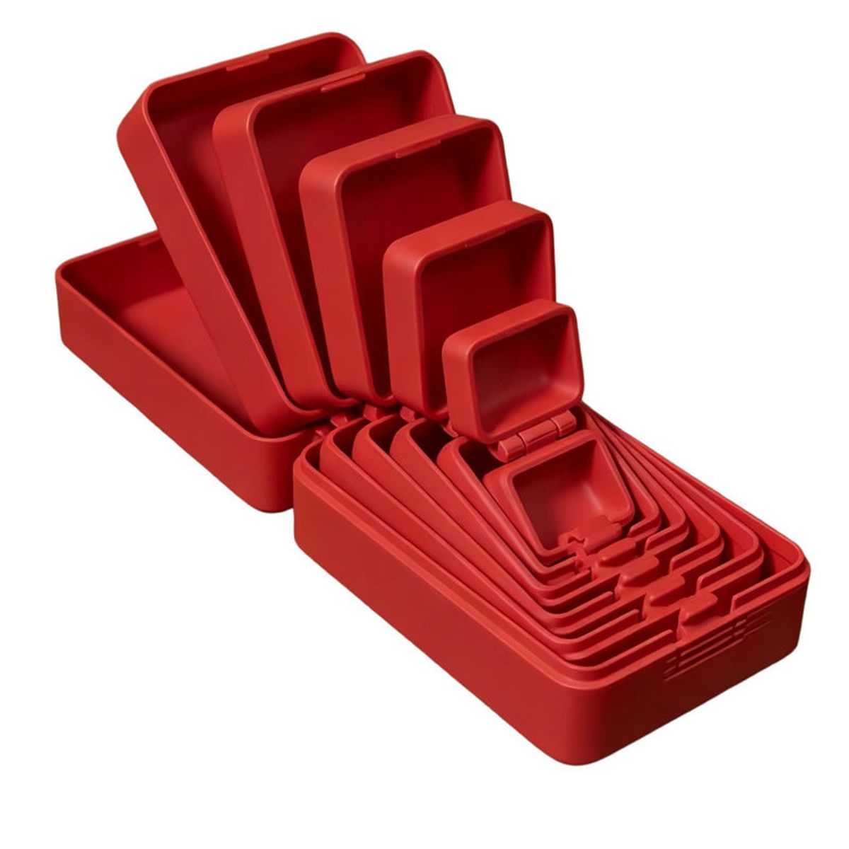 Red nesting prank gift box shown open