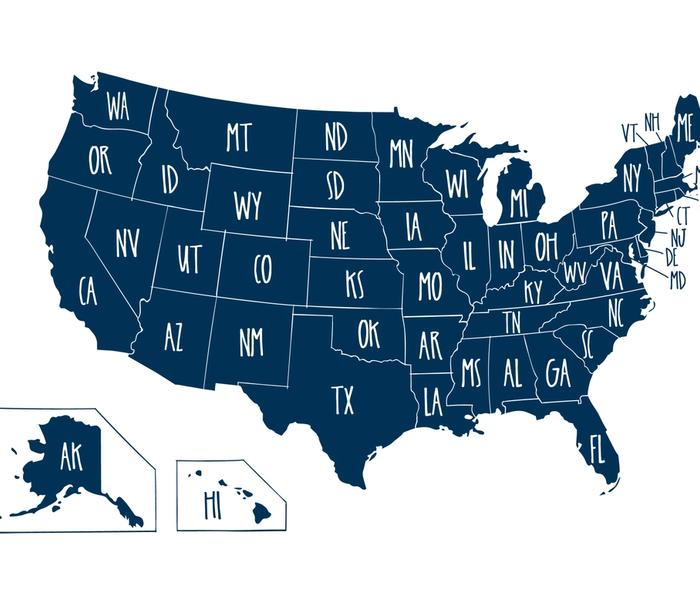 illustrated map of all 50 US States