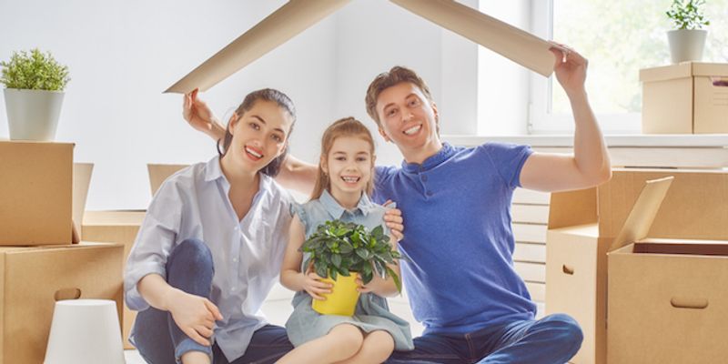 Family in a new house.