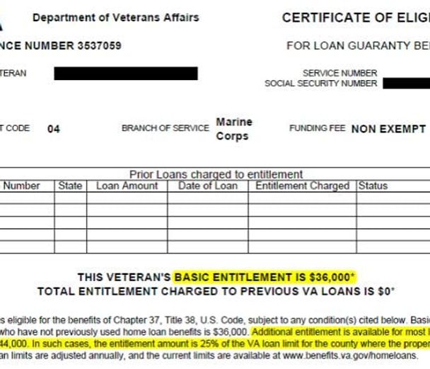 VA Certificate of eligibility.