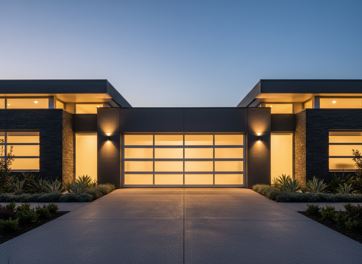 Luxury home exterior with a modern garage door